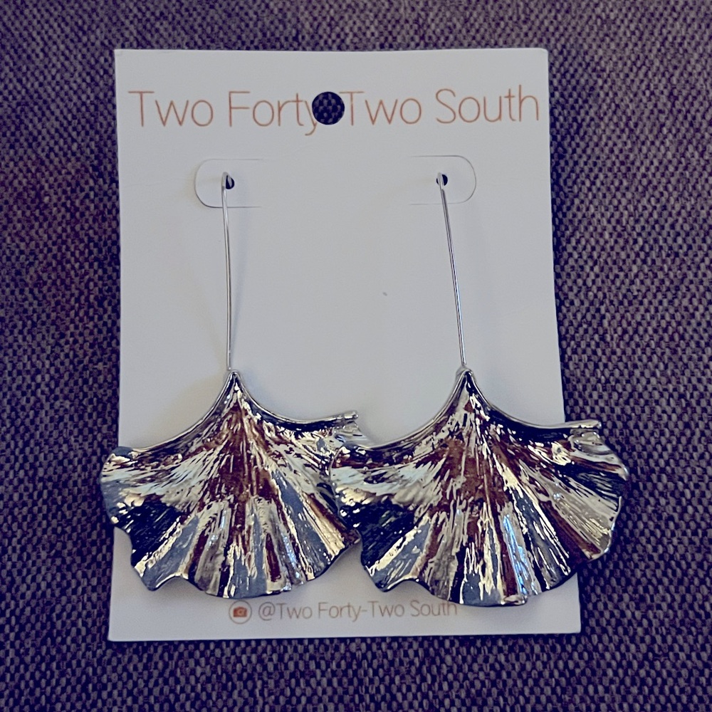 Two Forty Two South Silver Drop Fan Earrings